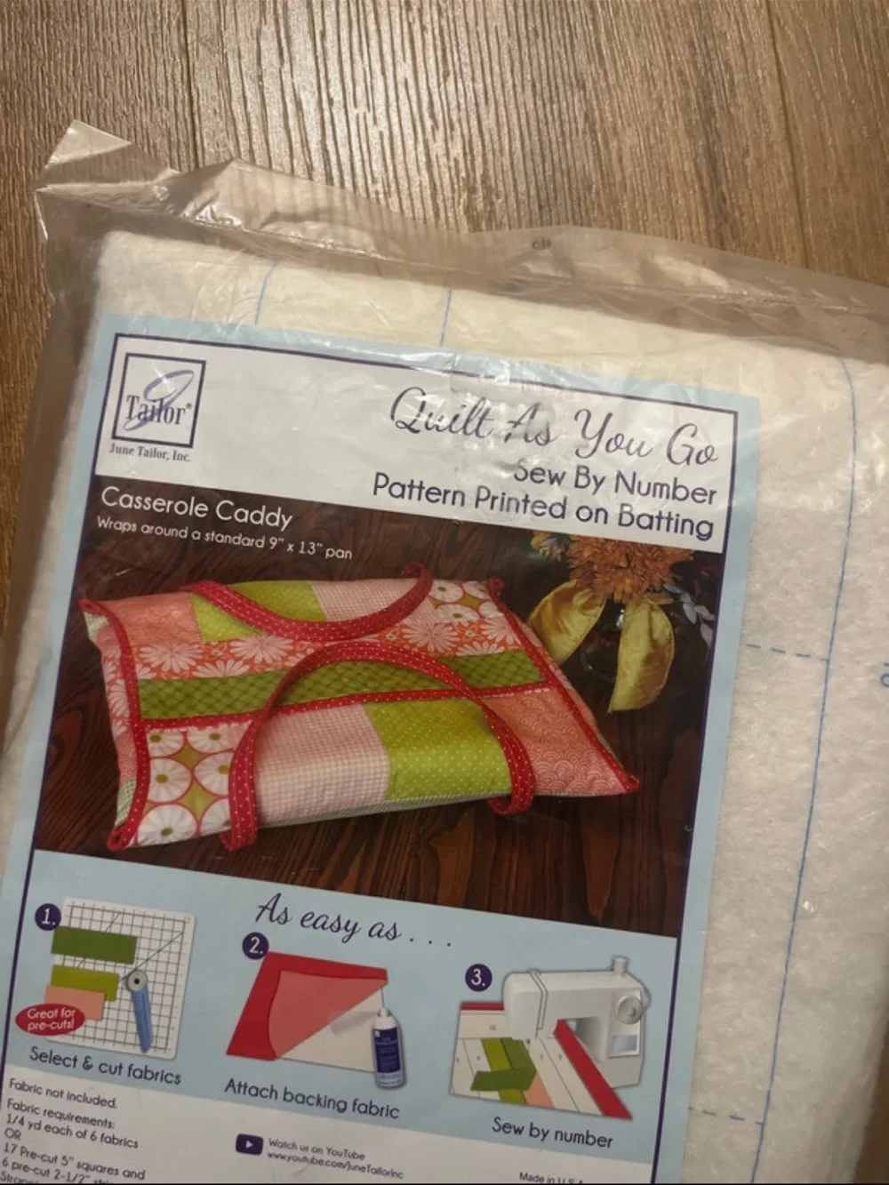 June Tailor Quilts As You Go Casserole Caddy Sew By Numbers Kit Pink & Green
